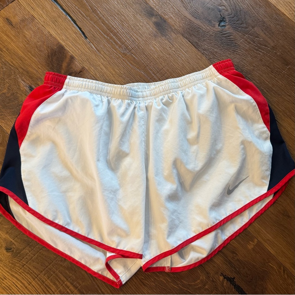Nike White Athletic Shorts with Red & Navy Accents